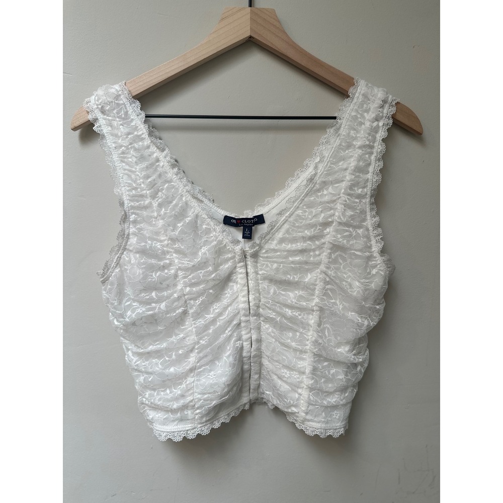 White Floral Lace Ruched Crop Hook Eye Front Large Coquette Festival  Prairie